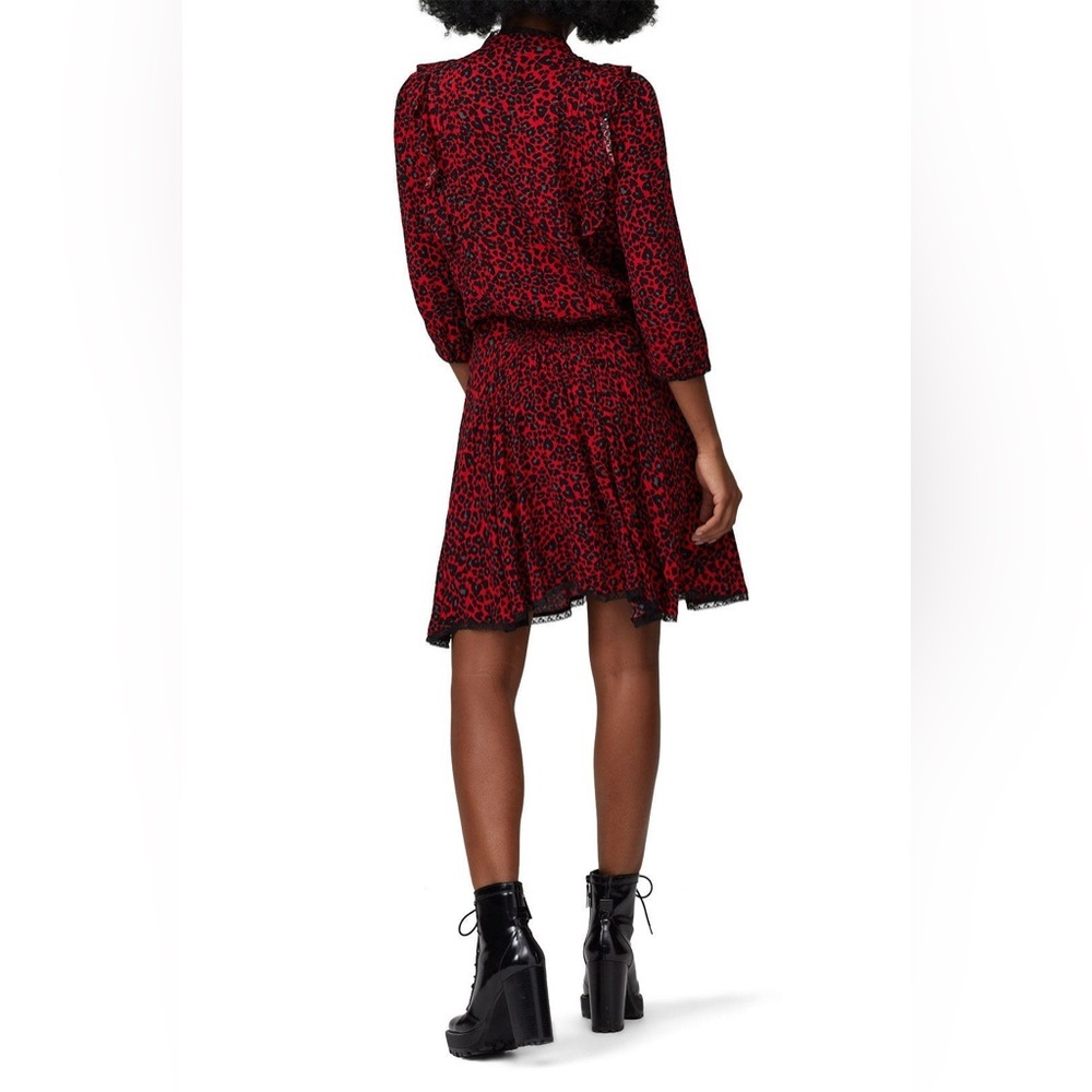 Zadig & Voltaire Remo Print Leopard Coeur Ruffle Dress in Red/Black - S - Picture 3 of 7